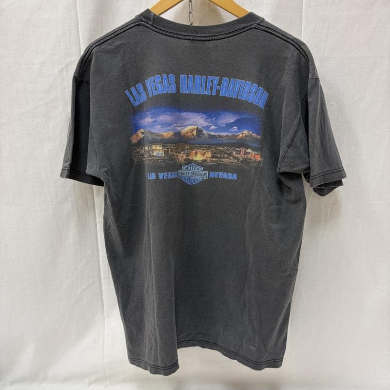ハーレーダビッドソン Harley-Davidson Tシャツ 半袖 LAS VEGAS NEVADA プリント半袖Tシャツ イーグル flame 00年 00s L ロゴ、文字 X プリント ダークグレー / ダークグレー / メンズ USED 古着 中古 50166212