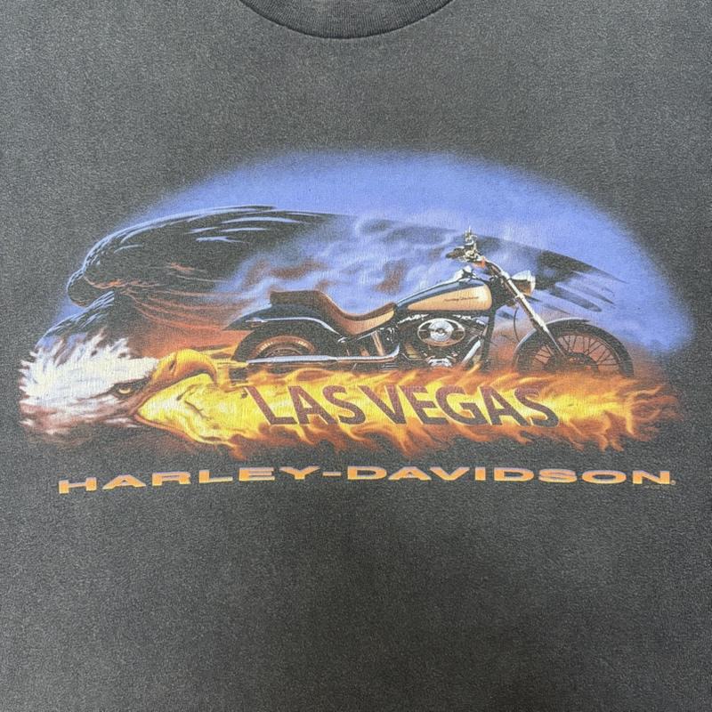 ハーレーダビッドソン Harley-Davidson Tシャツ 半袖 LAS VEGAS NEVADA プリント半袖Tシャツ イーグル flame 00年 00s L ロゴ、文字 X プリント ダークグレー / ダークグレー / メンズ USED 古着 中古 50166212