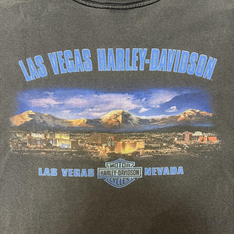 ハーレーダビッドソン Harley-Davidson Tシャツ 半袖 LAS VEGAS NEVADA プリント半袖Tシャツ イーグル flame 00年 00s L ロゴ、文字 X プリント ダークグレー / ダークグレー / メンズ USED 古着 中古 50166212