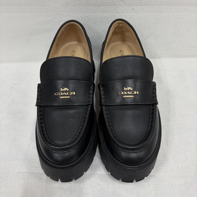 コーチ COACH ローファー ローファー ルーシー 厚底 ローファー レザー ロゴ 24.0cm ワンポイント X ロゴ、文字 黒 / ブラック / black X 金 / ゴールド / gold color レディース USED 古着 中古 50166234