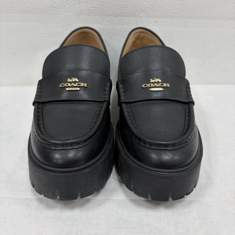 コーチ COACH ローファー ローファー ルーシー 厚底 ローファー レザー ロゴ 24.0cm ワンポイント X ロゴ、文字 黒 / ブラック / black X 金 / ゴールド / gold color レディース USED 古着 中古 50166234