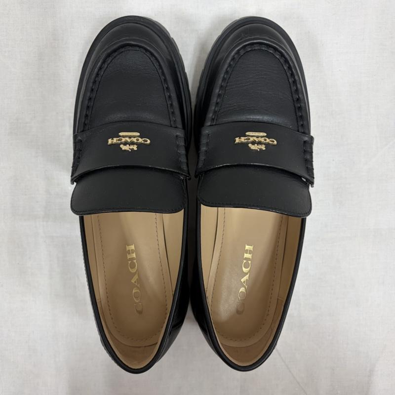 コーチ COACH ローファー ローファー ルーシー 厚底 ローファー レザー ロゴ 24.0cm ワンポイント X ロゴ、文字 黒 / ブラック / black X 金 / ゴールド / gold color レディース USED 古着 中古 50166234