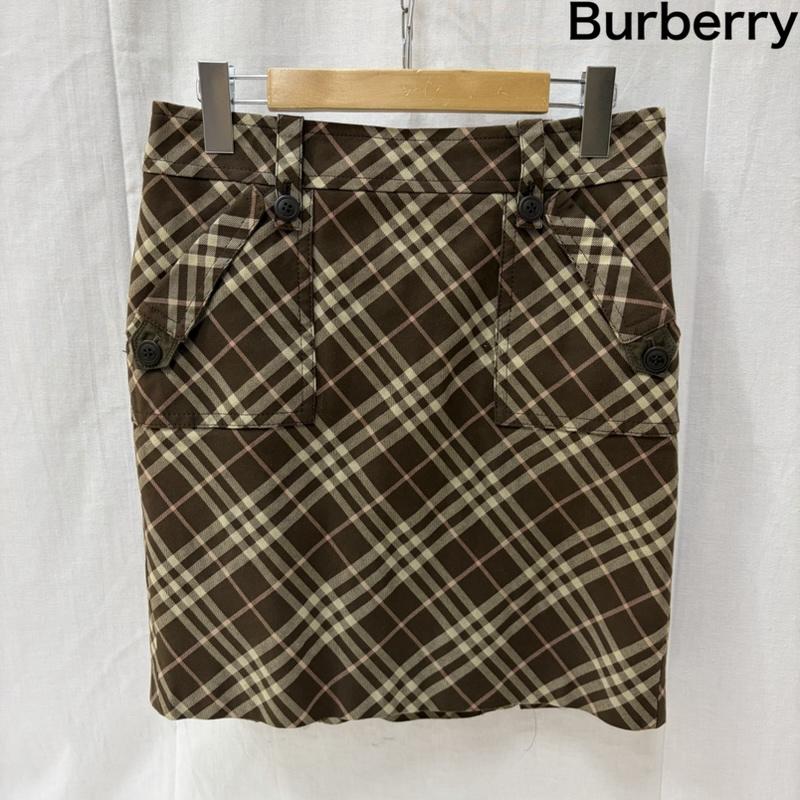 バーバリーロンドン Burberry London スカート ミニスカート BULE LABEL チェックミニタイトスカート スリット ボタン ポケット ストレッチ生地 38 チェック 茶 / ブラウン / brown レディース USED 古着 中古 50166237