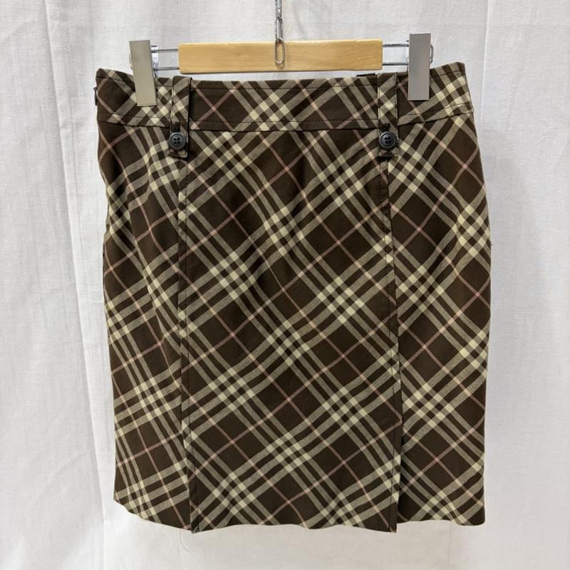 バーバリーロンドン Burberry London スカート ミニスカート BULE LABEL チェックミニタイトスカート スリット ボタン ポケット ストレッチ生地 38 チェック 茶 / ブラウン / brown レディース USED 古着 中古 50166237