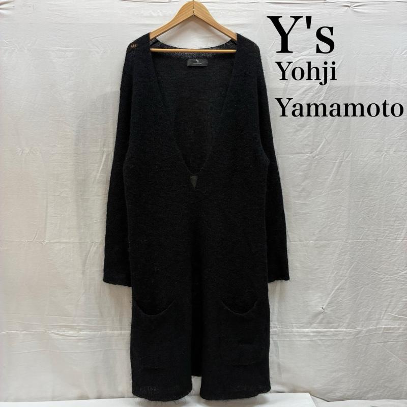 ヨウジヤマモト Yohji Yamamoto ニット、セーター 長袖 Y s モヘア ナイロン ウール Vネック ワンポイント レザー センター スリット ロング セーター MN-K50-186 3 メンズ USED 古着 中古 50166242