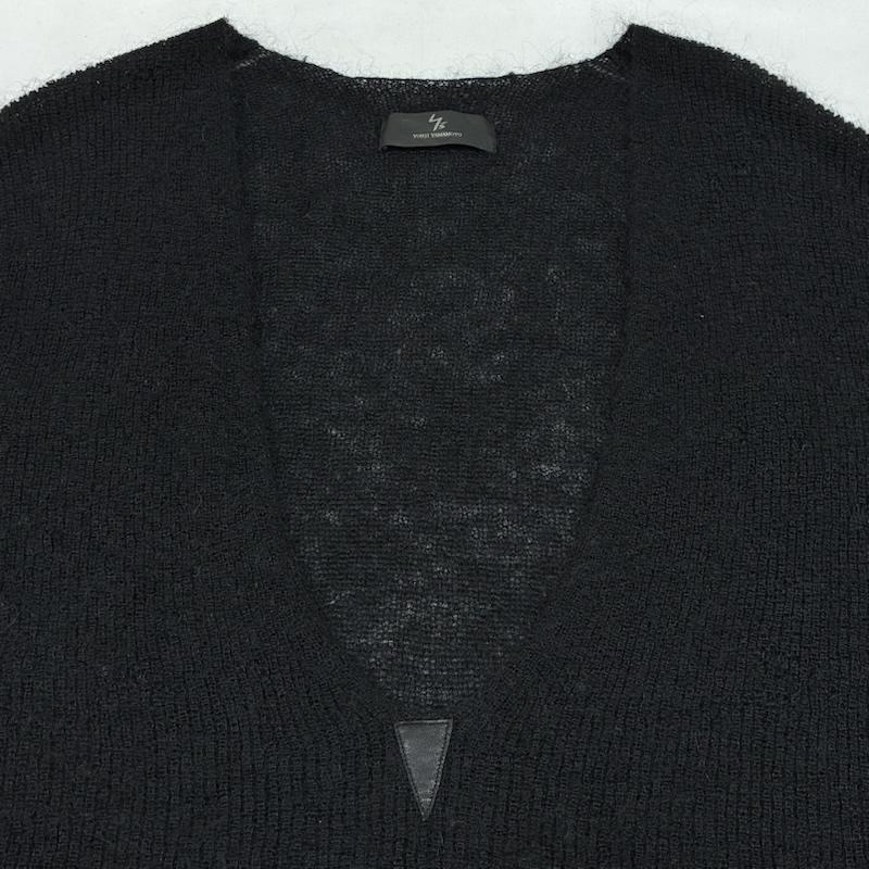 ヨウジヤマモト Yohji Yamamoto ニット、セーター 長袖 Y s モヘア ナイロン ウール Vネック ワンポイント レザー センター スリット ロング セーター MN-K50-186 3 メンズ USED 古着 中古 50166242