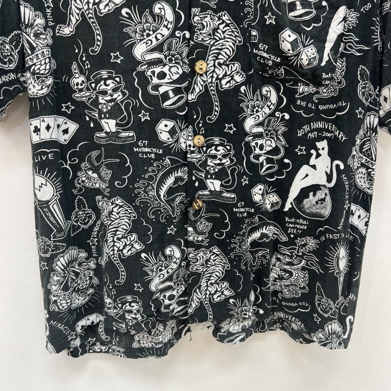 クリームソーダ CREAMSODA シャツ、ブラウス 半袖 40周年 レーヨン アロハシャツ ロカビリー ピンクドラゴン M 黒 / ブラック / black メンズ USED 古着 中古 50166245