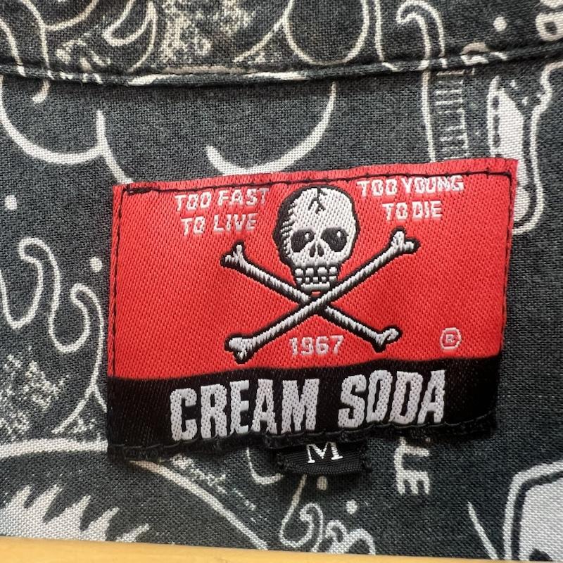 クリームソーダ CREAMSODA シャツ、ブラウス 半袖 40周年 レーヨン アロハシャツ ロカビリー ピンクドラゴン M 黒 / ブラック / black メンズ USED 古着 中古 50166245