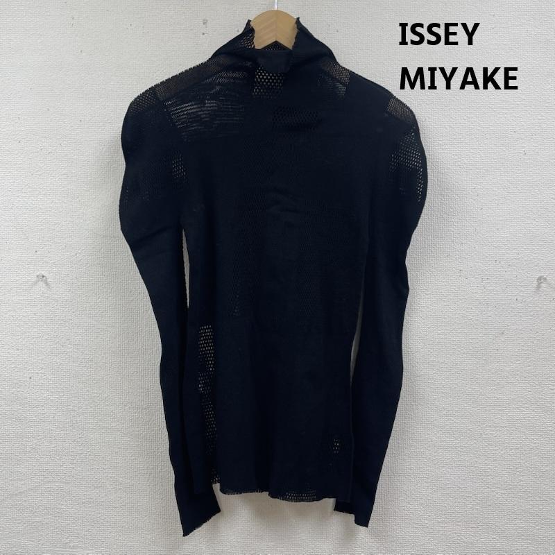 イッセイミヤケ ISSEY MIYAKE カットソー 長袖 日本製 ハイネック パワーネット メッシュニット トップス カットソー 2 黒 / ブラック / black レディース USED 古着 中古 50166276