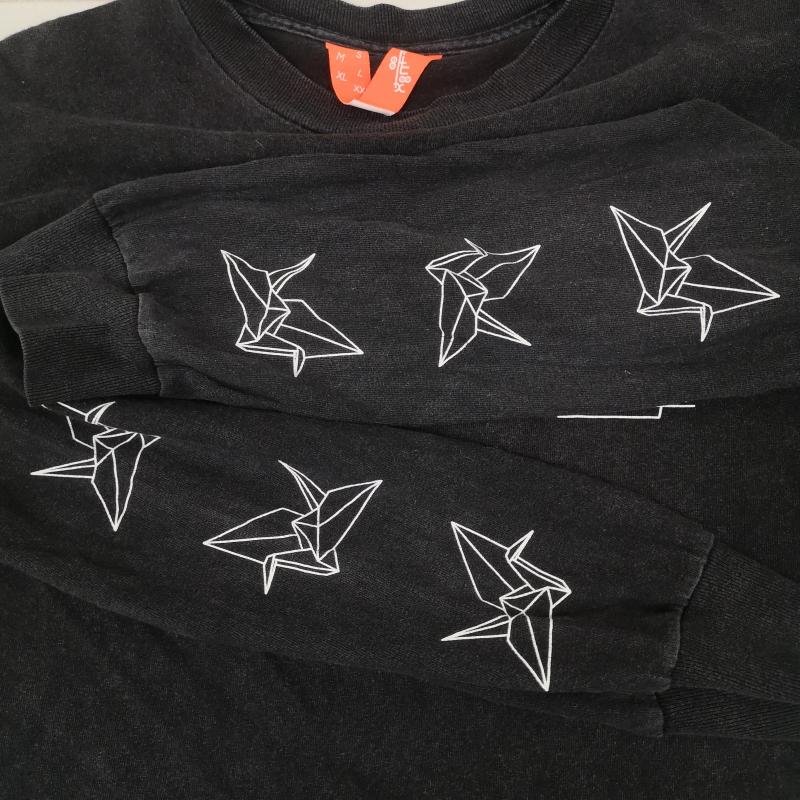 フラットラックス FLATLUX Tシャツ 長袖 折り鶴 折り紙 鶴 和柄 和モノ ピグメント加工 L/S TEE 長袖 Ｔシャツ 黒 / ブラック / black メンズ USED 古着 中古 50166292