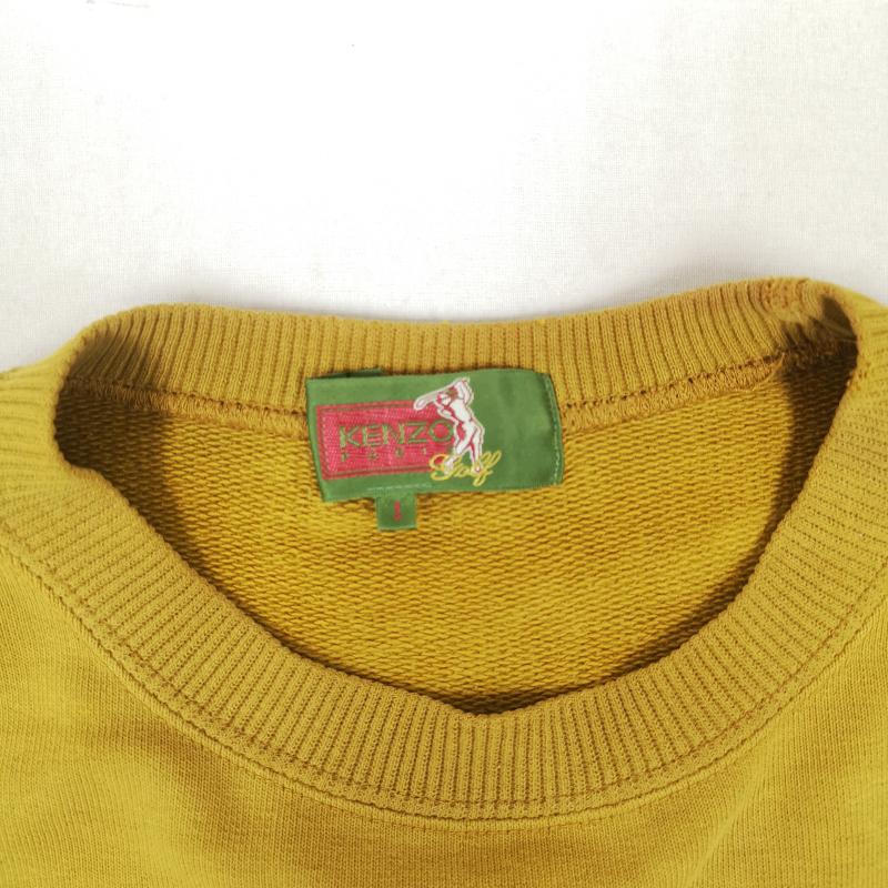 ケンゾー KENZO トレーナー 長袖 90s 日本製 ゴルフ レトロ ビッグロゴ クルーネック スウェット トレーナー 1 マスタード / マスタード / メンズ USED 古着 中古 50166300