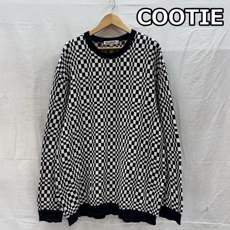 クーティー COOTIE ニット、セーター 長袖 チェッカーボード柄 クルーネック コットン ニット セーター XL チェック メンズ USED 古着 中古 50166301