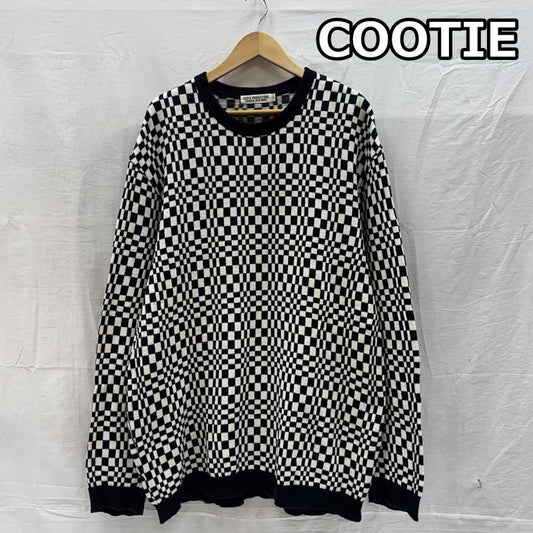 クーティー COOTIE ニット、セーター 長袖 チェッカーボード柄 クルーネック コットン ニット セーター XL チェック メンズ USED 古着 中古 50166301