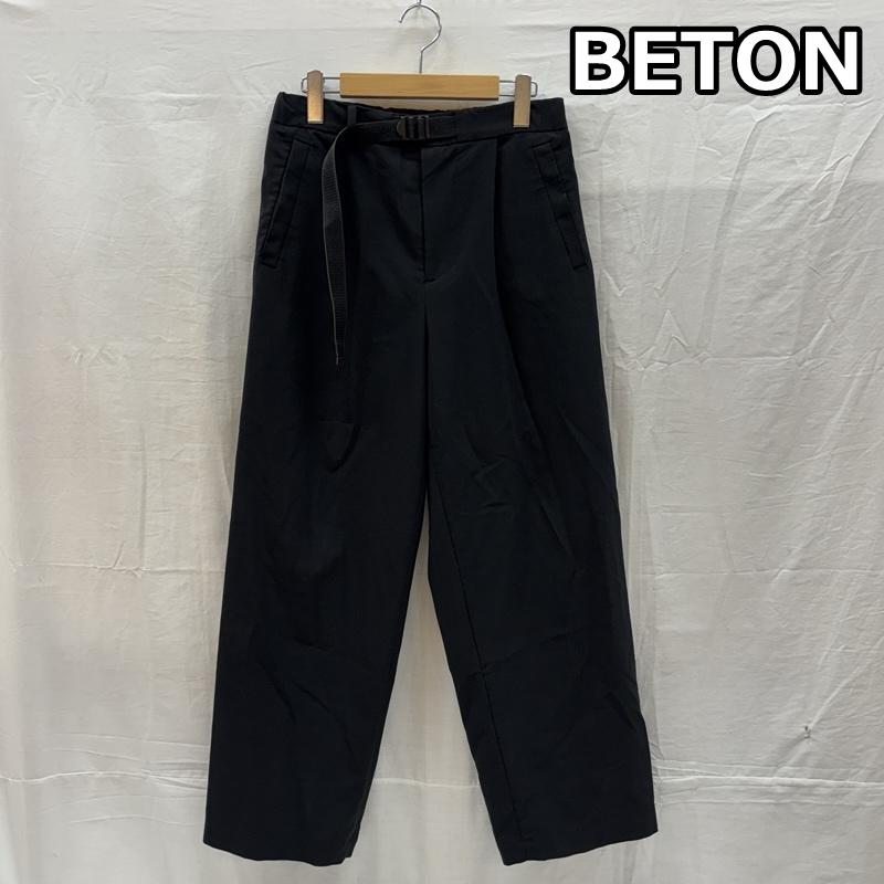 ベトン BETON ボトムス ボトムス 201-04A ワイド スラックス パンツ ベルト付き 2 黒 / ブラック / black メンズ USED 古着 中古 50166316