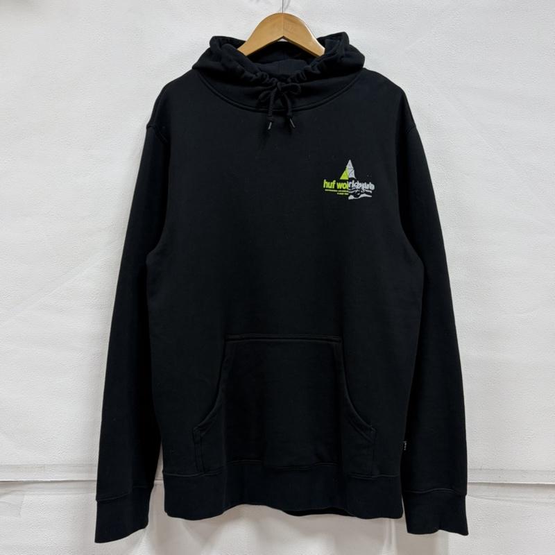 ハフ HUF パーカー 長袖 スウェット プルオーバー フーディー パーカー トライアングル ロゴ 両面 プリント 裏起毛 M ロゴ、文字 X プリント 黒 / ブラック / black X 黄緑 / イエローグリーン / X 灰 / グレー / gray メンズ USED 古着 中古 50166317