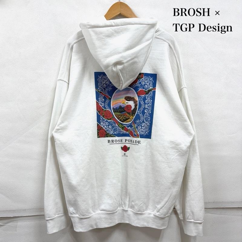 チャレンジャー CHALLENGER パーカー 長袖 BROSH POMADE TGP Design コラボ スウェット フーディー パーカー 両面 ロゴ プリント バラ バンダナ ペイズリー 裏起毛 XL ロゴ、文字 X プリント 白 / ホワイト / white X 赤 / レッド / red X 青 / ブルー / blue メンズ USED 古着 中古 50166318