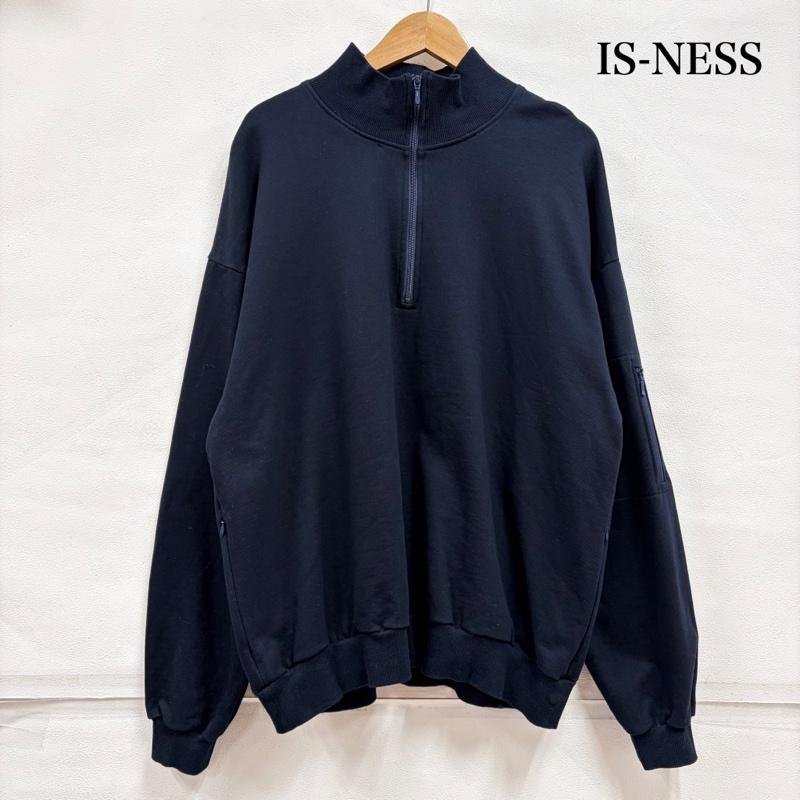イズネス is-ness トレーナー 長袖 ZIP SWEATSHIRT ハーフジップ スウェット シャツ スウェット ジップポケット L 無地 紺 / ネイビー / navy メンズ USED 古着 中古 50166321