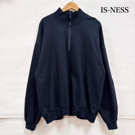 イズネス is-ness トレーナー 長袖 ZIP SWEATSHIRT ハーフジップ スウェット シャツ スウェット ジップポケット L 無地 紺 / ネイビー / navy メンズ USED 古着 中古 50166321