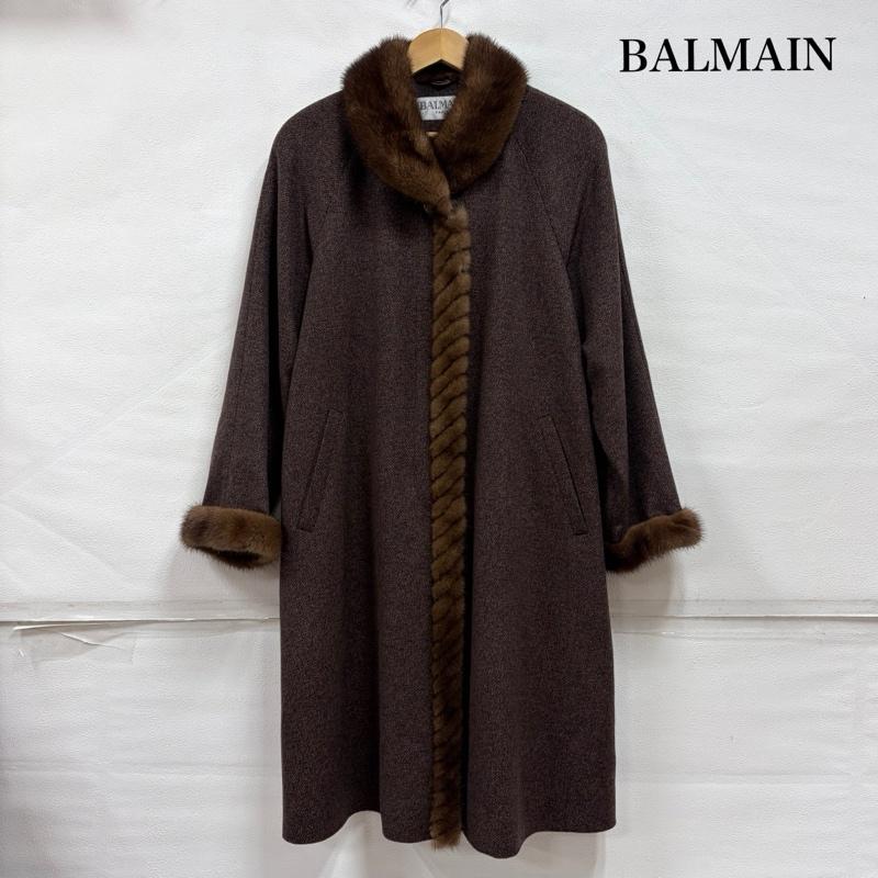 バルマン BALMAIN コート コート一般 カシミヤ シルク ファー ロングコート 11号 ロゴボタン 11号 無地 茶 / ブラウン / brown レディース USED 古着 中古 50166323