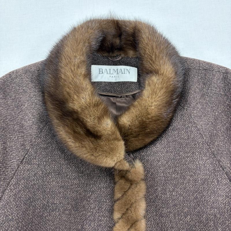 バルマン BALMAIN コート コート一般 カシミヤ シルク ファー ロングコート 11号 ロゴボタン 11号 無地 茶 / ブラウン / brown レディース USED 古着 中古 50166323