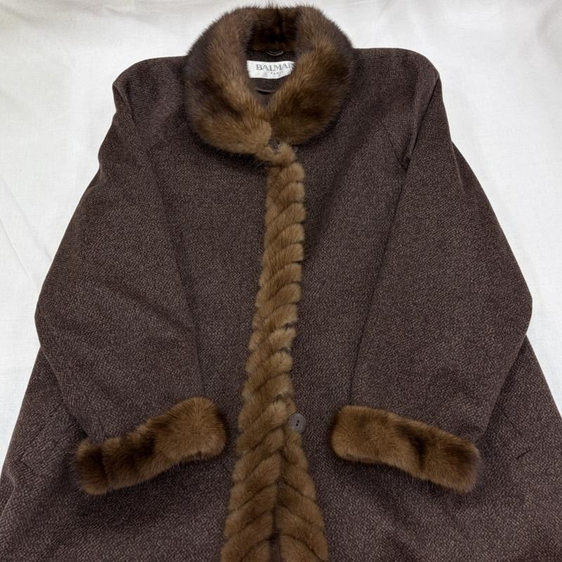 バルマン BALMAIN コート コート一般 カシミヤ シルク ファー ロングコート 11号 ロゴボタン 11号 無地 茶 / ブラウン / brown レディース USED 古着 中古 50166323