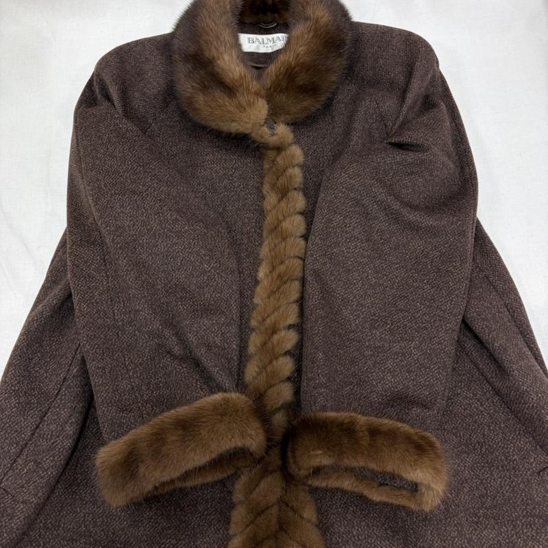 バルマン BALMAIN コート コート一般 カシミヤ シルク ファー ロングコート 11号 ロゴボタン 11号 無地 茶 / ブラウン / brown レディース USED 古着 中古 50166323