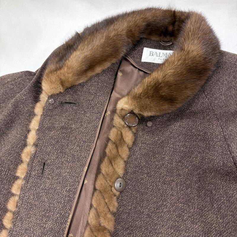 バルマン BALMAIN コート コート一般 カシミヤ シルク ファー ロングコート 11号 ロゴボタン 11号 無地 茶 / ブラウン / brown レディース USED 古着 中古 50166323