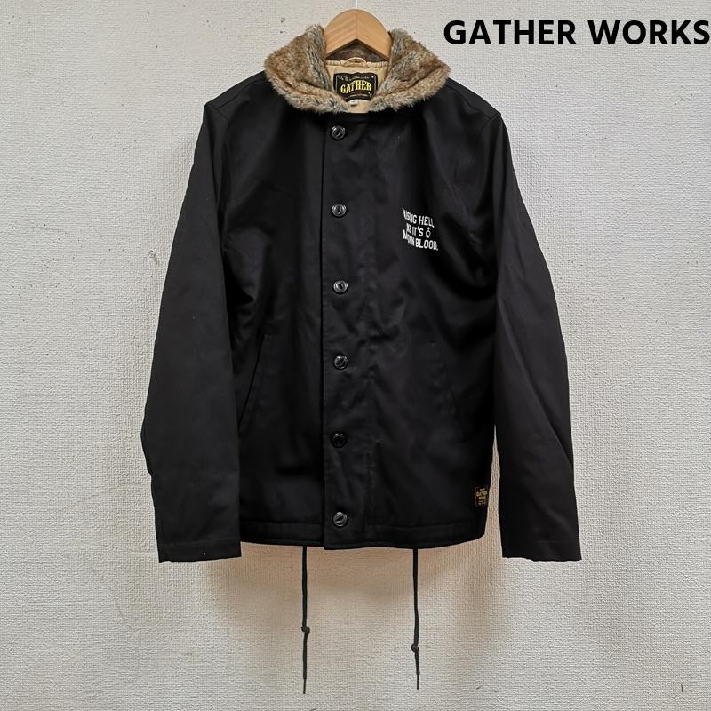 古着 USED ジャケット、上着 ジャンパー、ブルゾン GATHER WORKS N-1 ワーク 海軍 ボア襟 波型 キルティング デッキ ジャケット L 黒 / ブラック / black メンズ USED 古着 中古 50166327