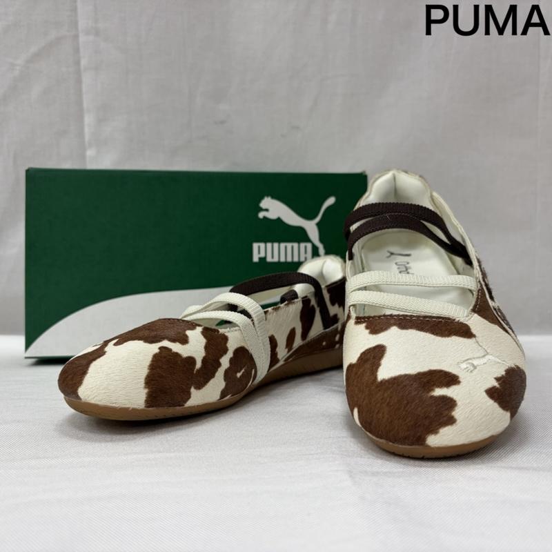 プーマ PUMA シューズ バレエシューズ メリージェーン アニマル カウ柄 SPEEDCAT BALLET COW WNS スピードキャット バレット スニーカー 407787-01 25.5cm アニマル柄 白 / ホワイト / white X 茶 / ブラウン / brown レディース USED 古着 中古 50166337