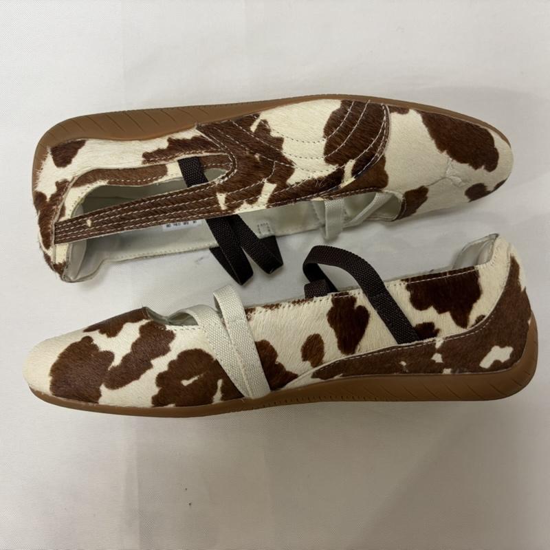 プーマ PUMA シューズ バレエシューズ メリージェーン アニマル カウ柄 SPEEDCAT BALLET COW WNS スピードキャット バレット スニーカー 407787-01 25.5cm アニマル柄 白 / ホワイト / white X 茶 / ブラウン / brown レディース USED 古着 中古 50166337