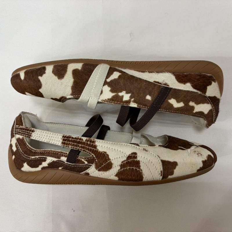 プーマ PUMA シューズ バレエシューズ メリージェーン アニマル カウ柄 SPEEDCAT BALLET COW WNS スピードキャット バレット スニーカー 407787-01 25.5cm アニマル柄 白 / ホワイト / white X 茶 / ブラウン / brown レディース USED 古着 中古 50166337