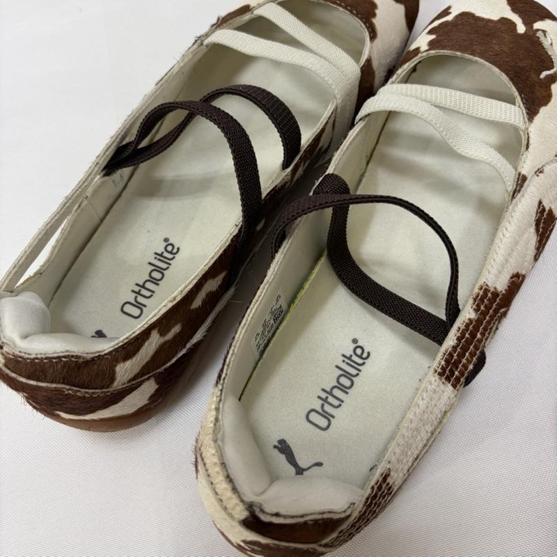 プーマ PUMA シューズ バレエシューズ メリージェーン アニマル カウ柄 SPEEDCAT BALLET COW WNS スピードキャット バレット スニーカー 407787-01 25.5cm アニマル柄 白 / ホワイト / white X 茶 / ブラウン / brown レディース USED 古着 中古 50166337