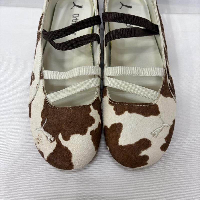 プーマ PUMA シューズ バレエシューズ メリージェーン アニマル カウ柄 SPEEDCAT BALLET COW WNS スピードキャット バレット スニーカー 407787-01 25.5cm アニマル柄 白 / ホワイト / white X 茶 / ブラウン / brown レディース USED 古着 中古 50166337