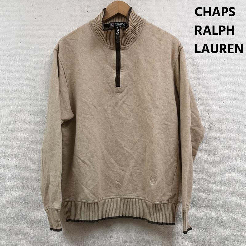 チャップスラルフローレン CHAPSRALPHLAUREN トレーナー 長袖 月桂冠 ローレルリース ワンポイント ハーフジップ スウェット ニット セーター M ベージュ / ベージュ / beige メンズ USED 古着 中古 50166342