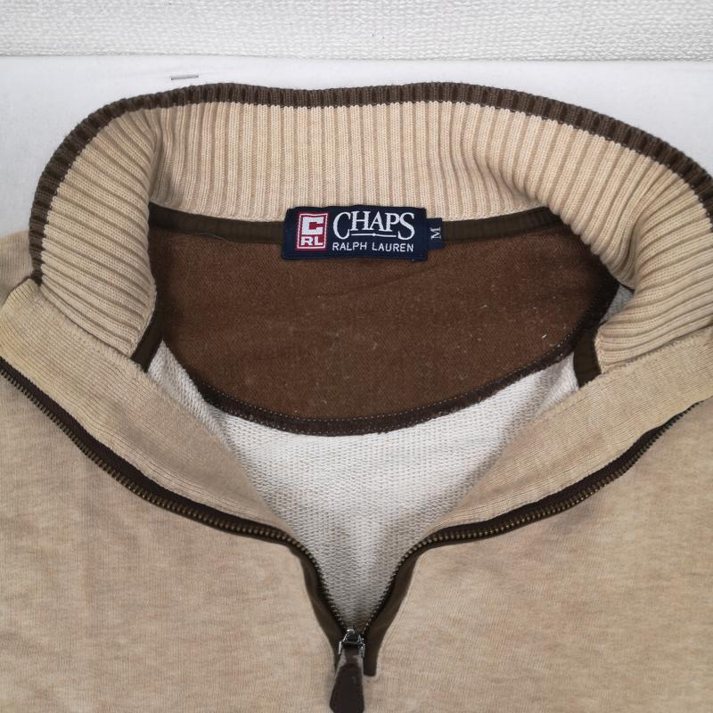 チャップスラルフローレン CHAPSRALPHLAUREN トレーナー 長袖 月桂冠 ローレルリース ワンポイント ハーフジップ スウェット ニット セーター M ベージュ / ベージュ / beige メンズ USED 古着 中古 50166342