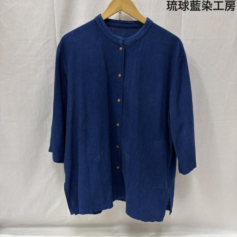 古着 USED シャツ、ブラウス 七分袖 琉球藍染工房 七分丈シャツ インディゴブルー 日本製 綿100％ 羽 フェザー - 青 / ブルー / blue X 紺 / ネイビー / navy レディース USED 古着 中古 50166349