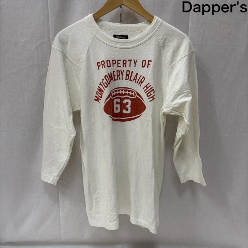 ダッパーズ DAPPER S Tシャツ 七分袖 フットボールTシャツ カレッジ white 38 エルボーパッチ 38 プリント X ロゴ、文字 白 / ホワイト / white メンズ USED 古着 中古 50166355