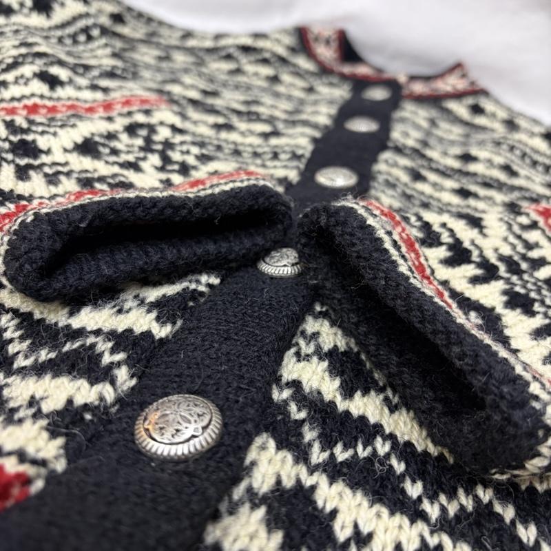 エルエルビーン L.L.Bean カーディガン 長袖 90s USA製 フェアアイル柄 チロリアン カーディガン S S 総柄 黒 / ブラック / black X 白 / ホワイト / white X 赤 / レッド / red レディース USED 古着 中古 50166357