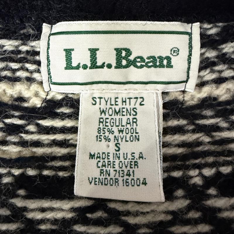 エルエルビーン L.L.Bean カーディガン 長袖 90s USA製 フェアアイル柄 チロリアン カーディガン S S 総柄 黒 / ブラック / black X 白 / ホワイト / white X 赤 / レッド / red レディース USED 古着 中古 50166357
