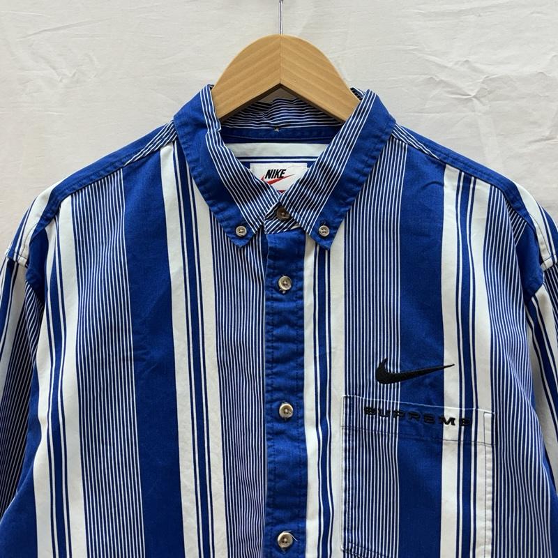 シュプリーム Supreme シャツ、ブラウス 長袖 NIKE ナイキ コラボ 21SS Cotton Twill Shirt ストライプ コットンツイル シャツ DB0499-431 L ストライプ 白 / ホワイト / white X 青 / ブルー / blue メンズ USED 古着 中古 50166366