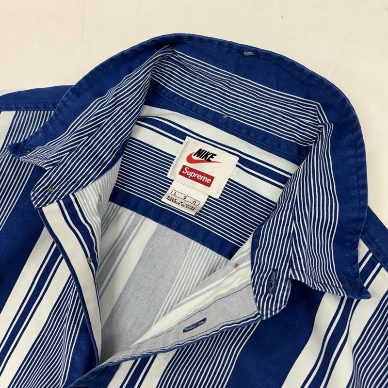 シュプリーム Supreme シャツ、ブラウス 長袖 NIKE ナイキ コラボ 21SS Cotton Twill Shirt ストライプ コットンツイル シャツ DB0499-431 L ストライプ 白 / ホワイト / white X 青 / ブルー / blue メンズ USED 古着 中古 50166366