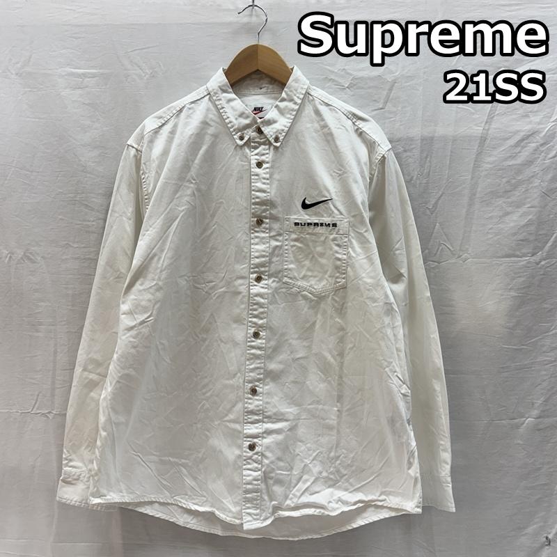 シュプリーム Supreme シャツ、ブラウス 長袖 NIKE ナイキ コラボ 21SS Cotton Twill Shirt コットンツイル シャツ DC1083-133 L メンズ USED 古着 中古 50166367