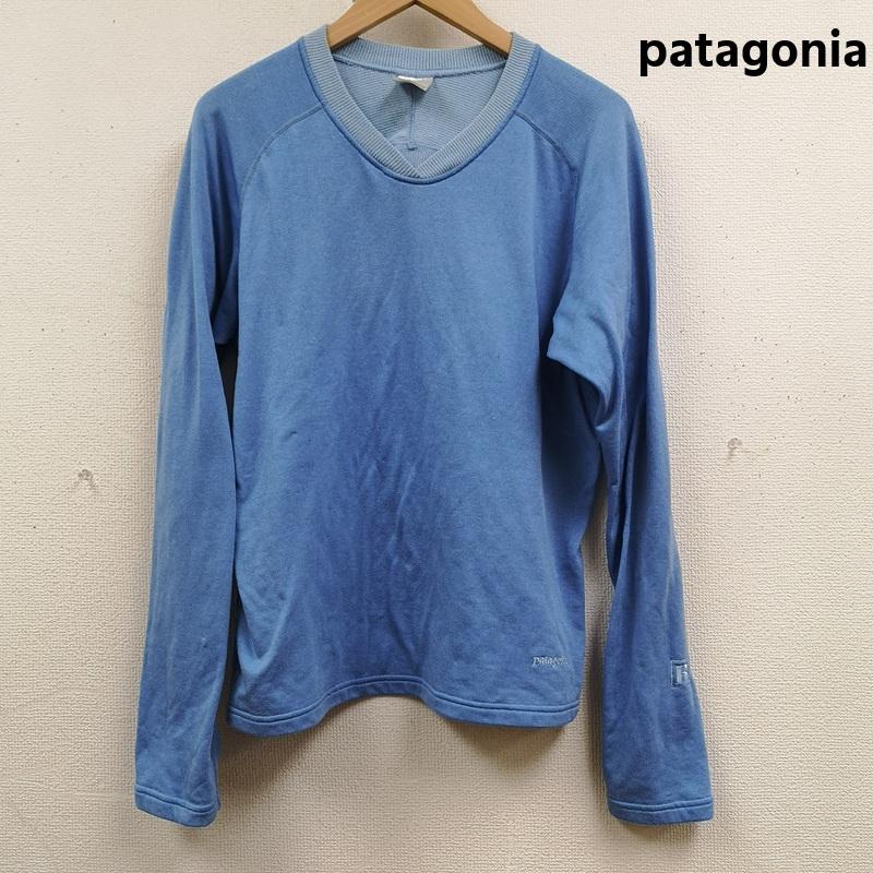 パタゴニア patagonia Tシャツ 長袖 USA製 POLARTEC ステッチ Vネック 長袖 Ｔシャツ L/S TEE 41650 S 水色 / ライトブルー / レディース USED 古着 中古 50166370