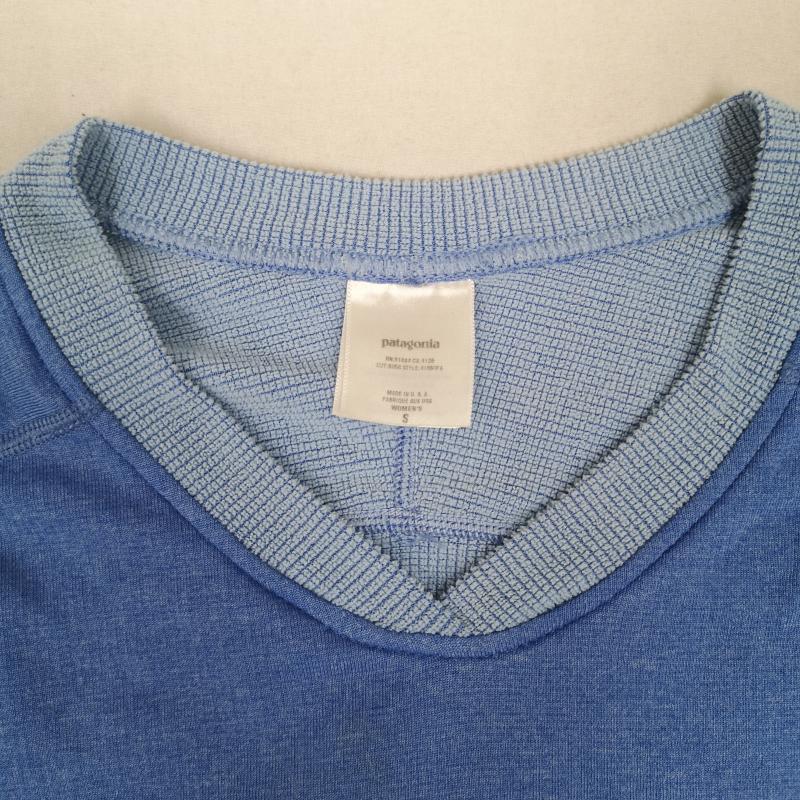 パタゴニア patagonia Tシャツ 長袖 USA製 POLARTEC ステッチ Vネック 長袖 Ｔシャツ L/S TEE 41650 S 水色 / ライトブルー / レディース USED 古着 中古 50166370