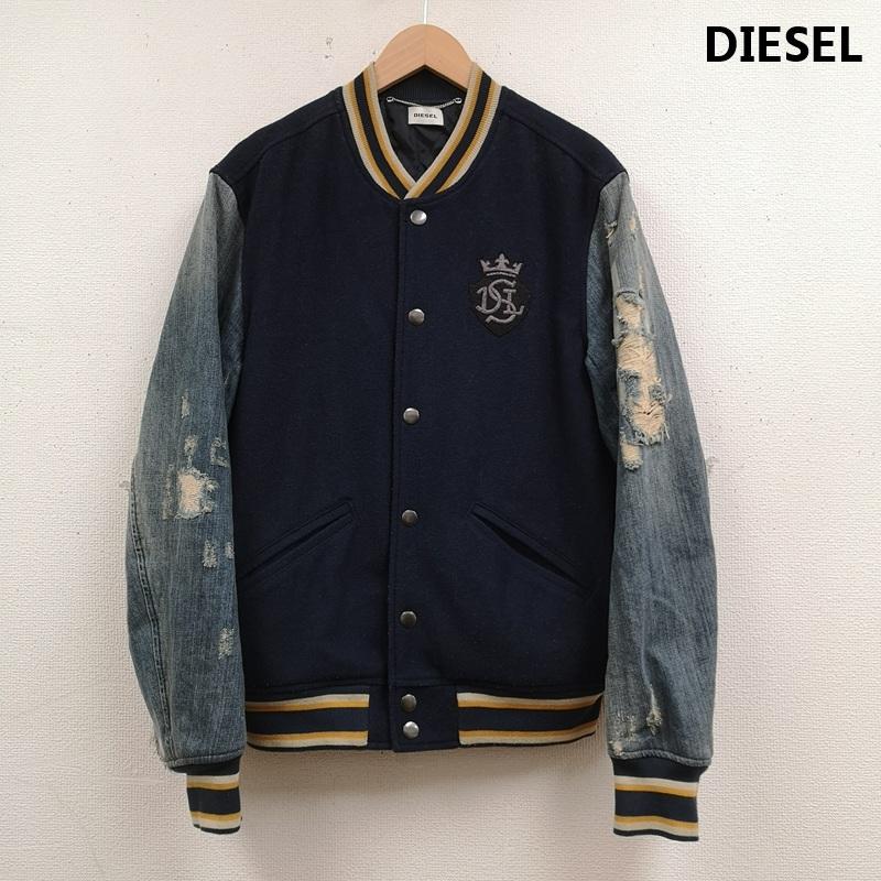ディーゼル DIESEL ジャケット、上着 ジャンパー、ブルゾン 王冠 キルティング デニム 切り替え ダメージ スタジャン スタジアム ジャケット HK000116 M 紺 / ネイビー / navy X インディゴ / インディゴ / Indigo メンズ USED 古着 中古 50166372