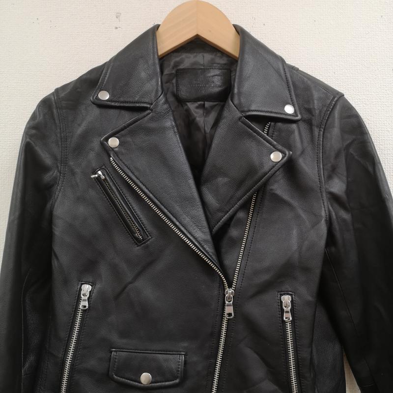 ユナイテッドアローズグリーンレーベルリラクシング UNITED ARROWS green label relaxing ジャケット、上着 レザージャケット 羊革 ラム レザー シルバー 金具 ダブル ライダース ジャケット 3625-199-1098 38 黒 / ブラック / black レディース USED 古着 中古 50166374