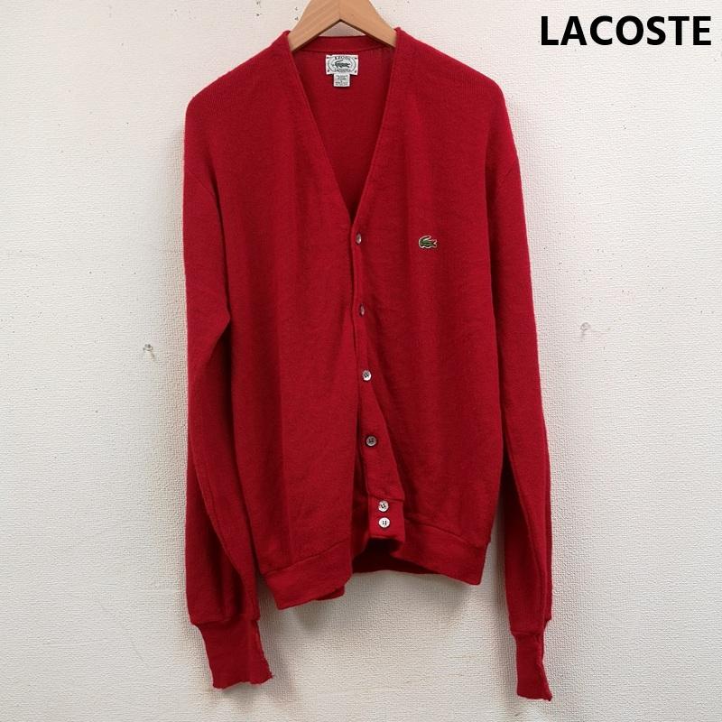 ラコステ LACOSTE カーディガン 長袖 USA製 IZOD 緑ワニ 糸巻きタグ ロングリブ 皿ボタン ニット カーディガン L 赤 / レッド / red メンズ USED 古着 中古 50166386