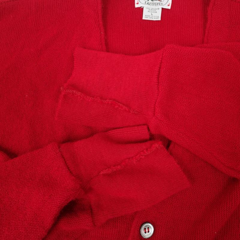 ラコステ LACOSTE カーディガン 長袖 USA製 IZOD 緑ワニ 糸巻きタグ ロングリブ 皿ボタン ニット カーディガン L 赤 / レッド / red メンズ USED 古着 中古 50166386