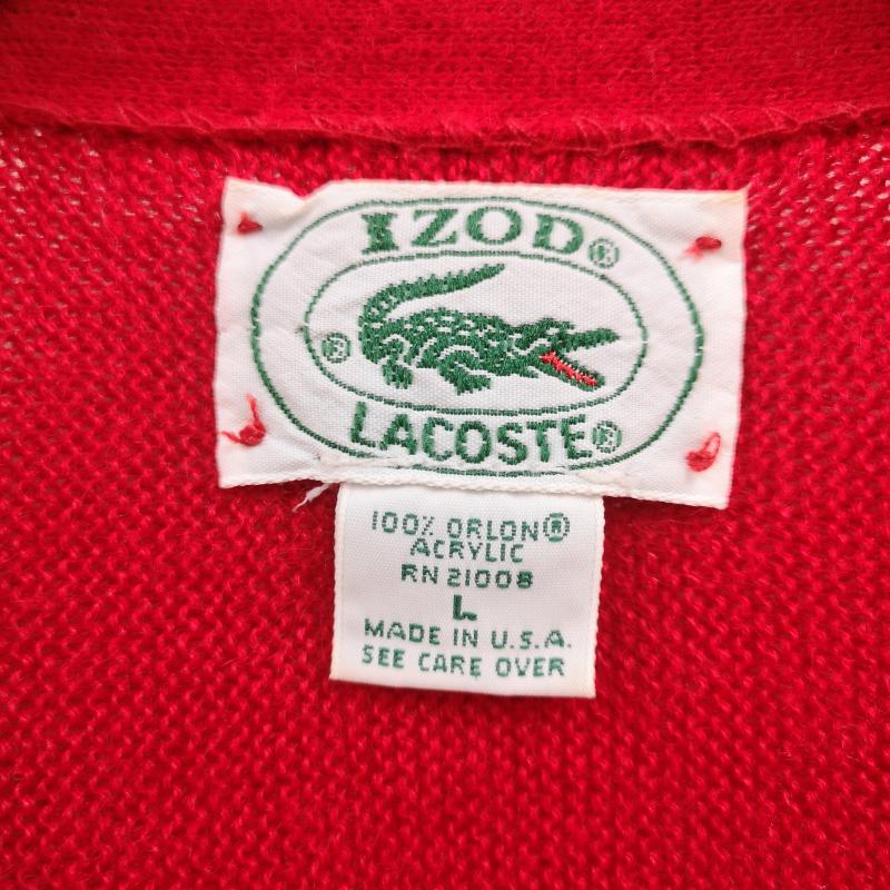 ラコステ LACOSTE カーディガン 長袖 USA製 IZOD 緑ワニ 糸巻きタグ ロングリブ 皿ボタン ニット カーディガン L 赤 / レッド / red メンズ USED 古着 中古 50166386