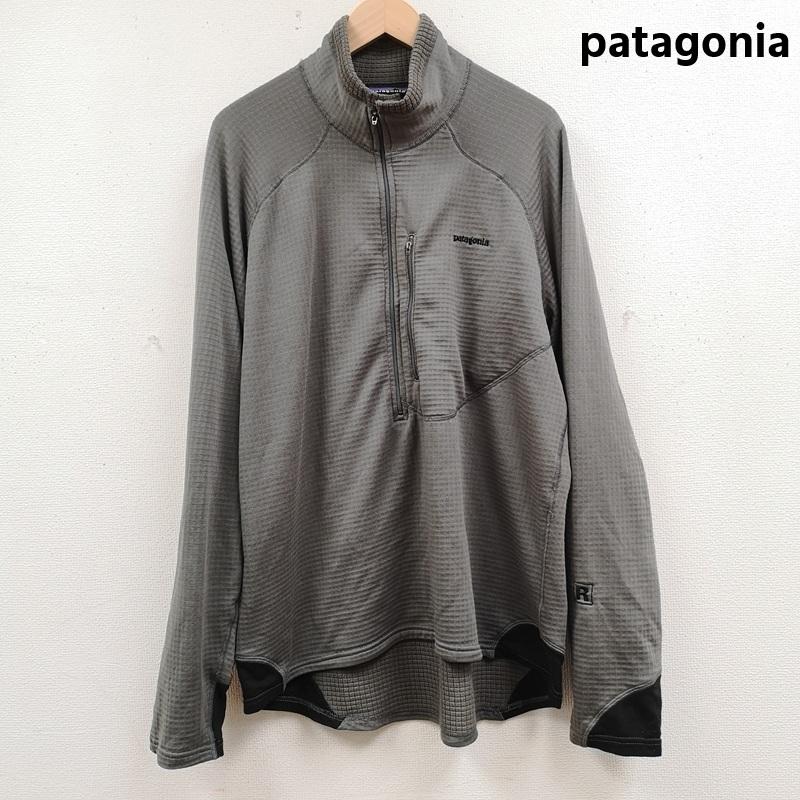 パタゴニア patagonia カットソー 長袖 USA製 POLARTEC R1 ロゴ刺繡 ドロップテイル ハーフジップ 長袖 ジャケット 40102 L 灰 / グレー / gray メンズ USED 古着 中古 50166393